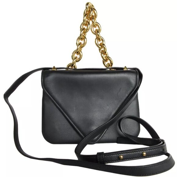 Auth BOTTEGAVENETA Mount Envelope Shoulder Bag black leather